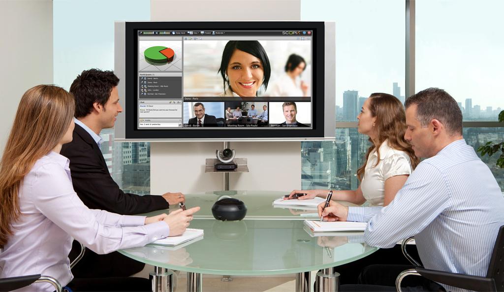 Legal team meeting with secure UCC technology